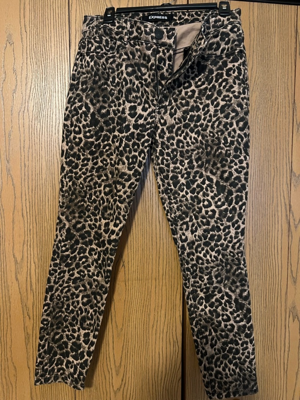 Express Women’s Leopard Print Skinny Jeans - Black and Tan